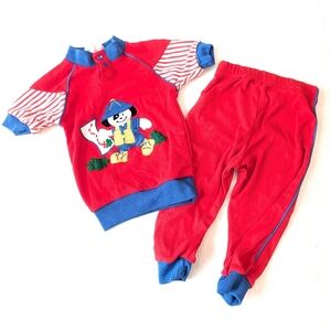 VINTAGE MCKIDS Kids Red & Blue Jogger Outfit with Hiking Dog Applique Size 24 Mo